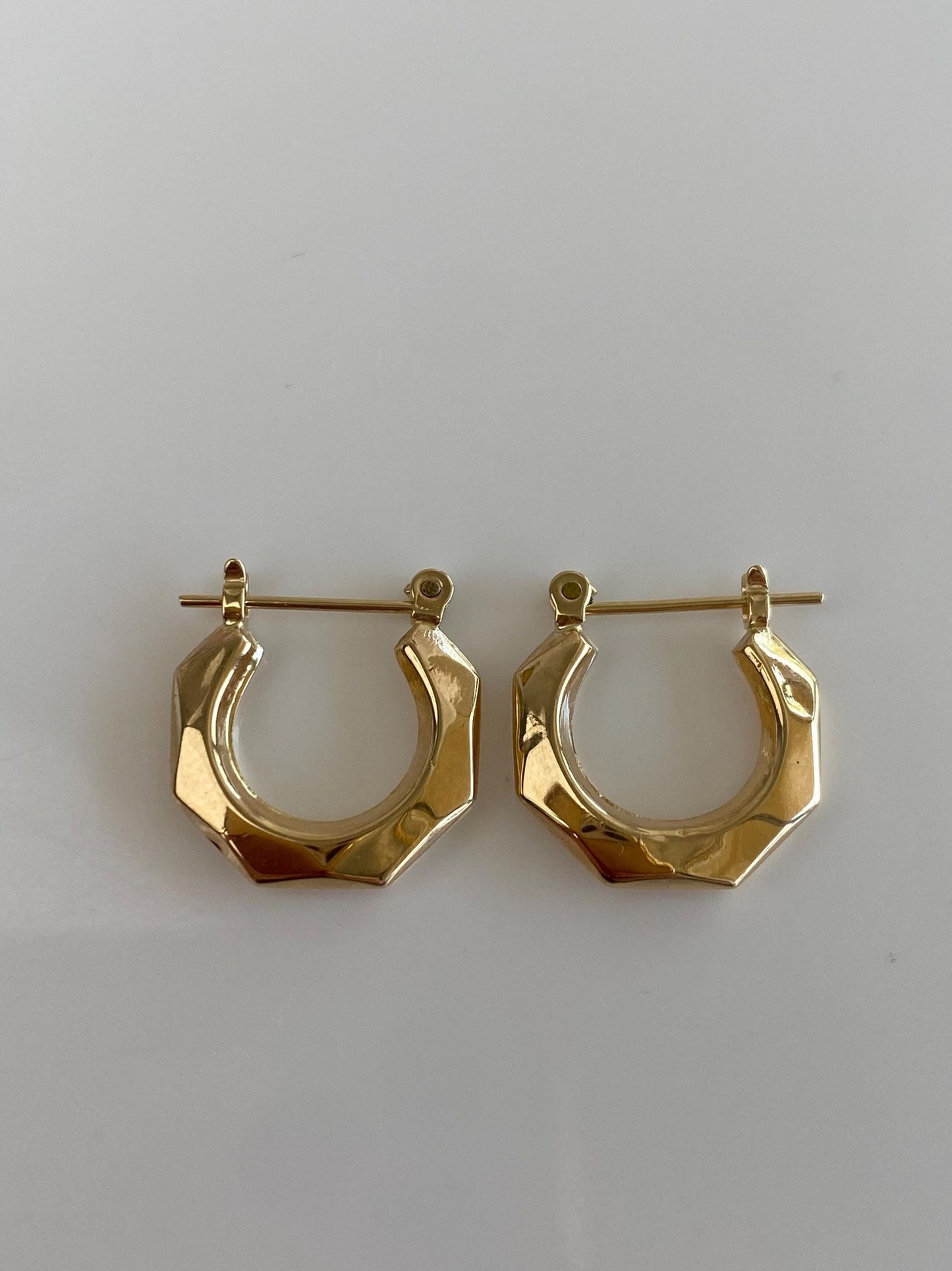 Vintage 14k Yellow Gold Hexagonal Hoop Earrings