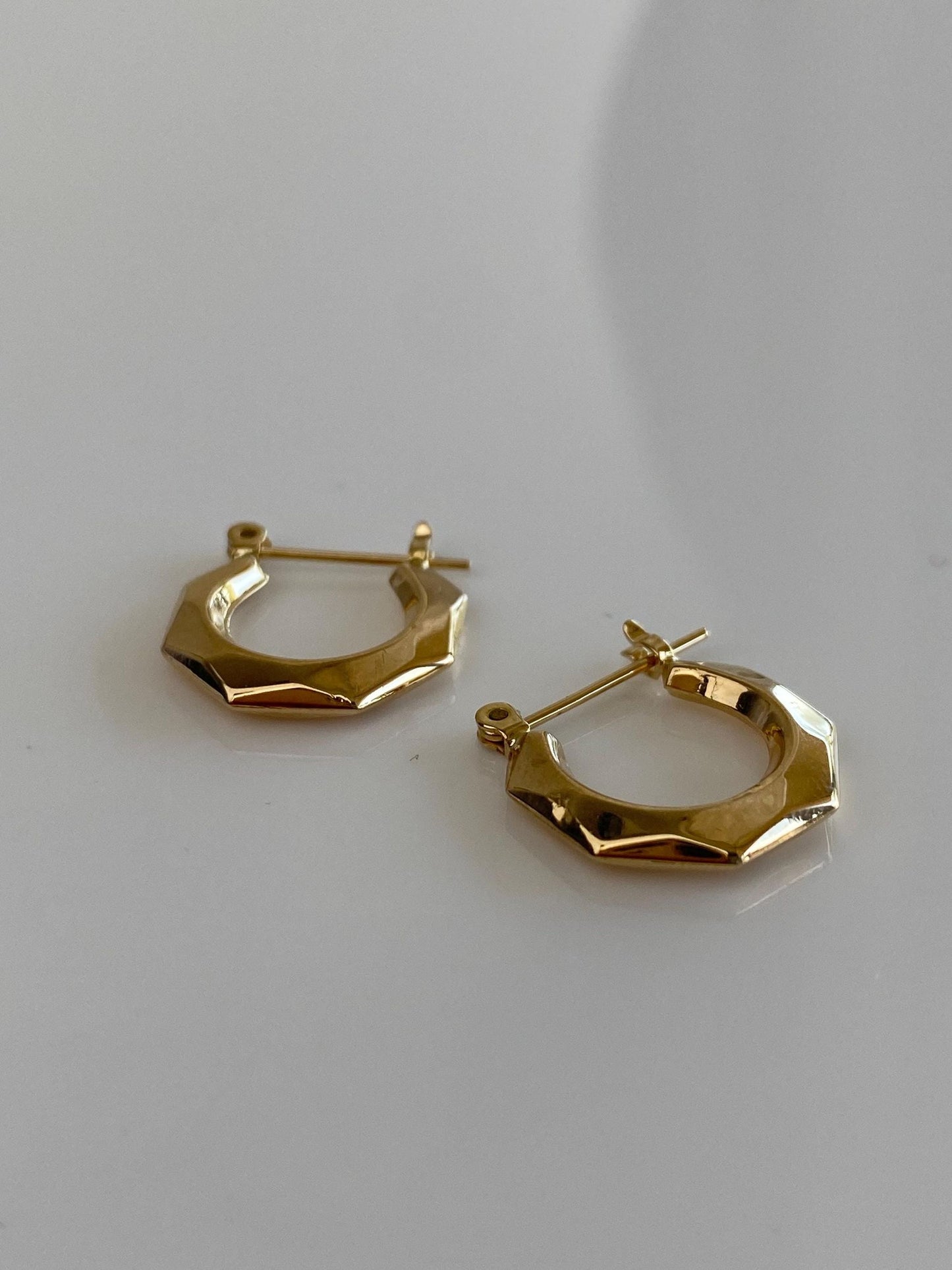 Vintage 14k Yellow Gold Hexagonal Hoop Earrings