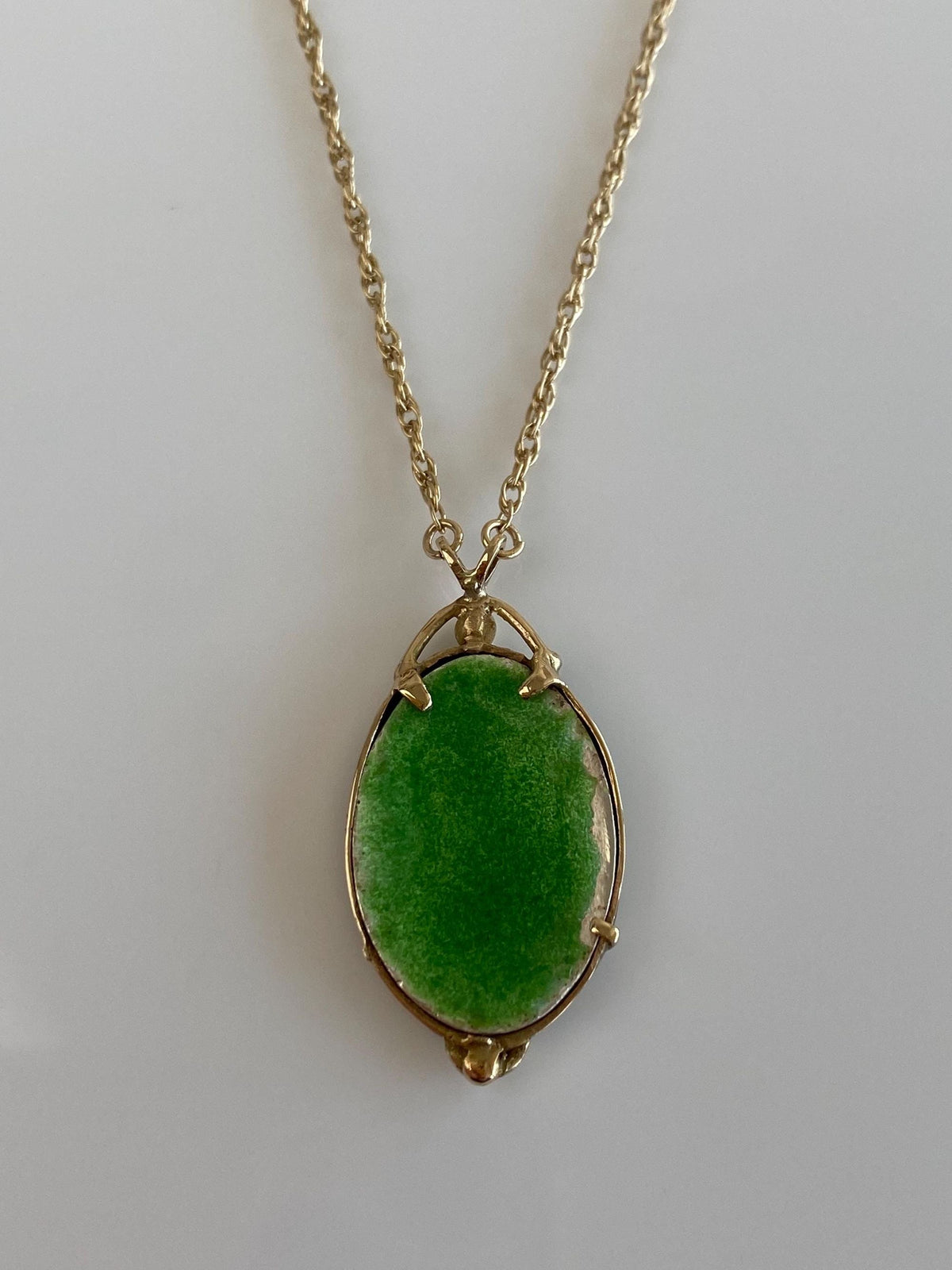 Vintage Solid 14k Yellow Gold Enamel Cloisonne Floral Charm Chain Necklace - 21 inches