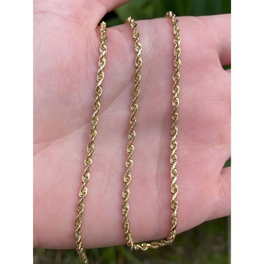 Vintage Solid 14k Yellow Gold Rope Chain Necklace - 22.75 inches