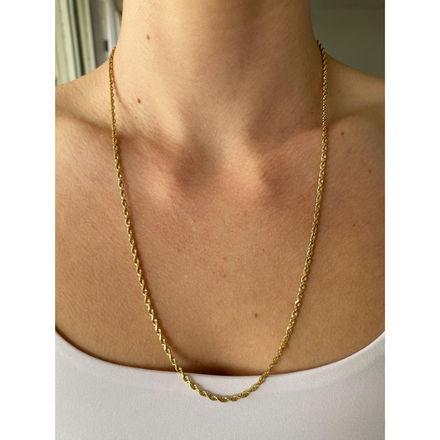 Vintage Solid 14k Yellow Gold Rope Chain Necklace - 22.75 inches