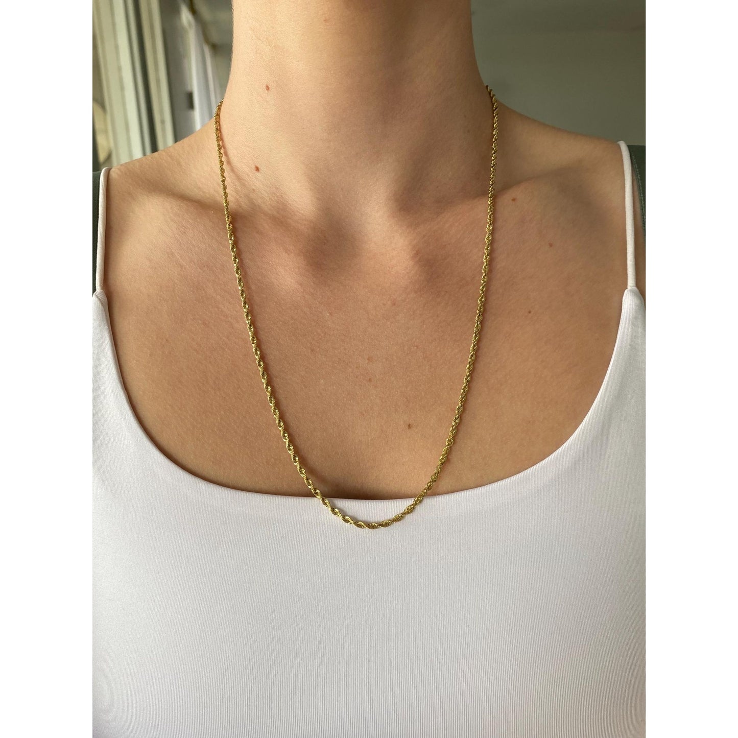 Vintage Solid 14k Yellow Gold Rope Chain Necklace - 22.75 inches