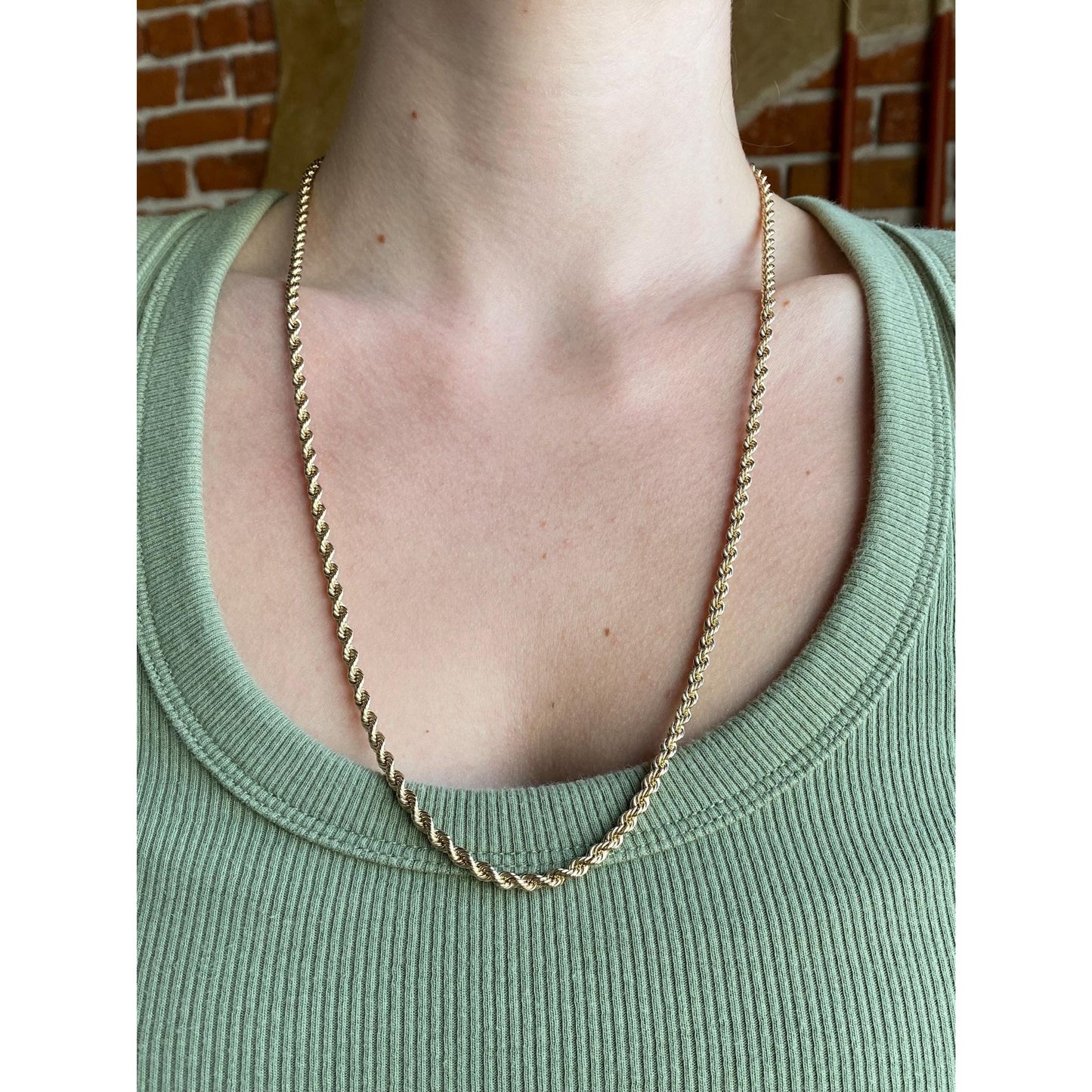 Vintage Solid 14k Yellow Gold Rope Chain Necklace - 24.75 inches