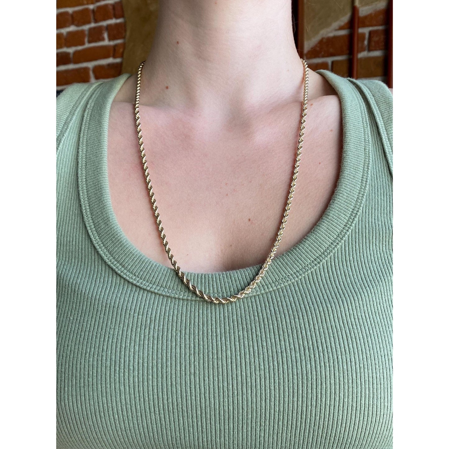 Vintage Solid 14k Yellow Gold Rope Chain Necklace - 24.75 inches