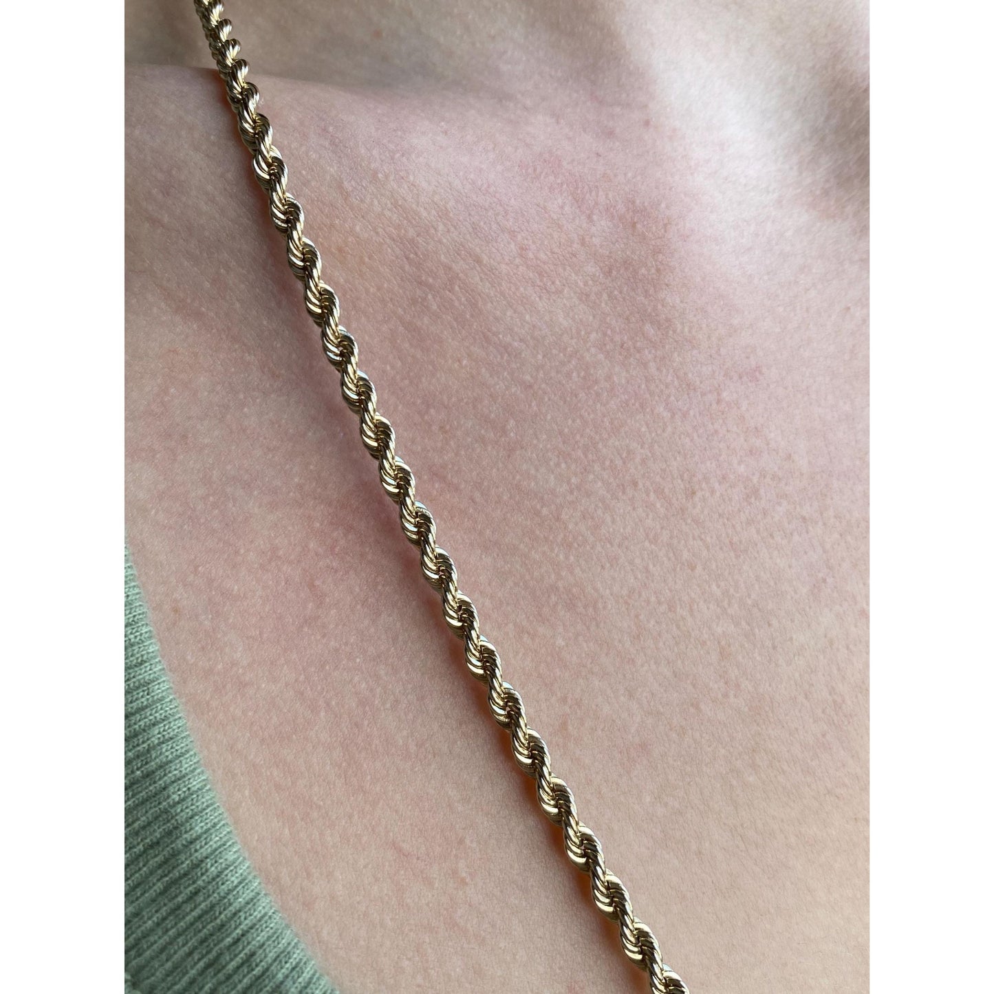 Vintage Solid 14k Yellow Gold Rope Chain Necklace - 24.75 inches