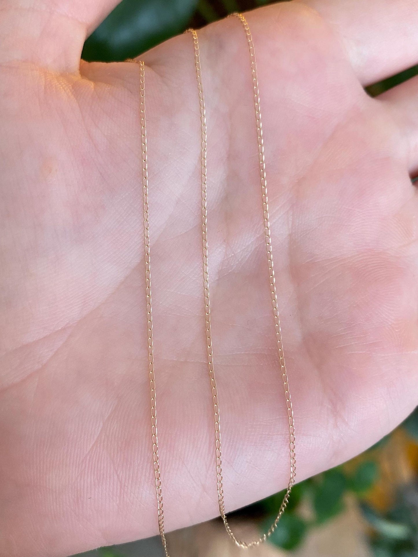 Vintage Solid 14k Yellow Gold Dainty Elongated Curb Chain Necklace - 16.25 inches