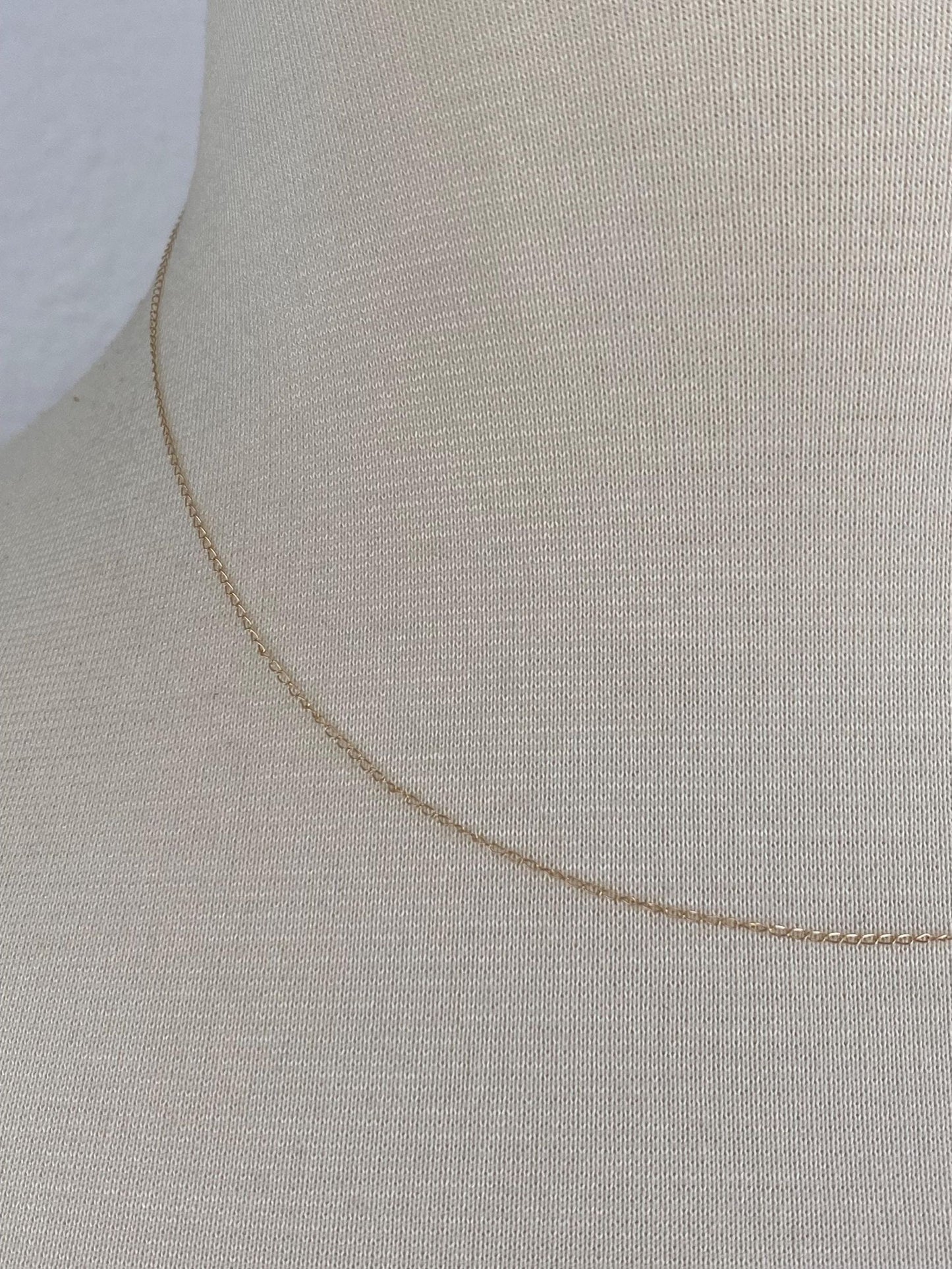 Vintage Solid 14k Yellow Gold Dainty Elongated Curb Chain Necklace - 16.25 inches