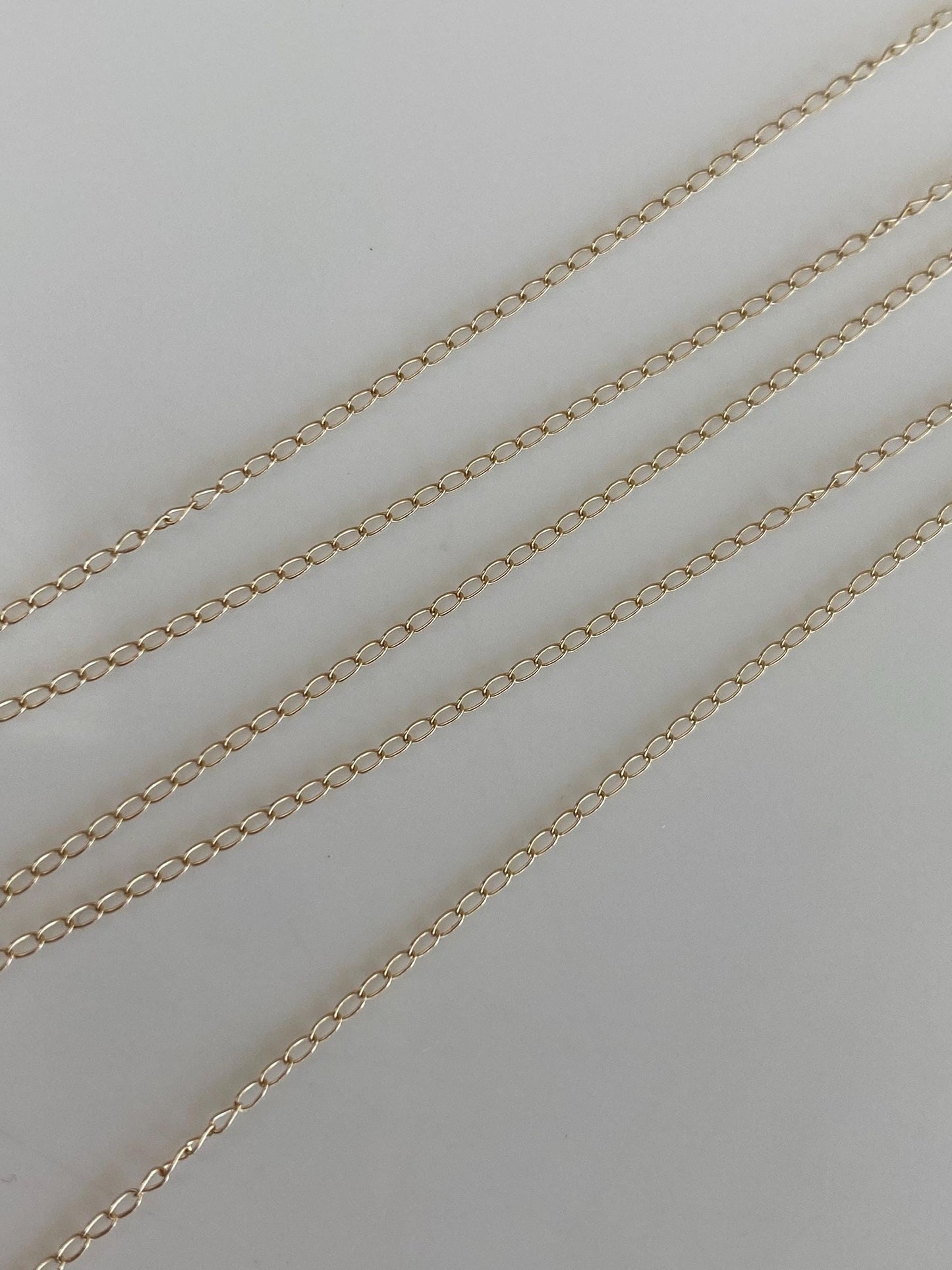 Vintage Solid 14k Yellow Gold Dainty Elongated Curb Chain Necklace - 16.25 inches