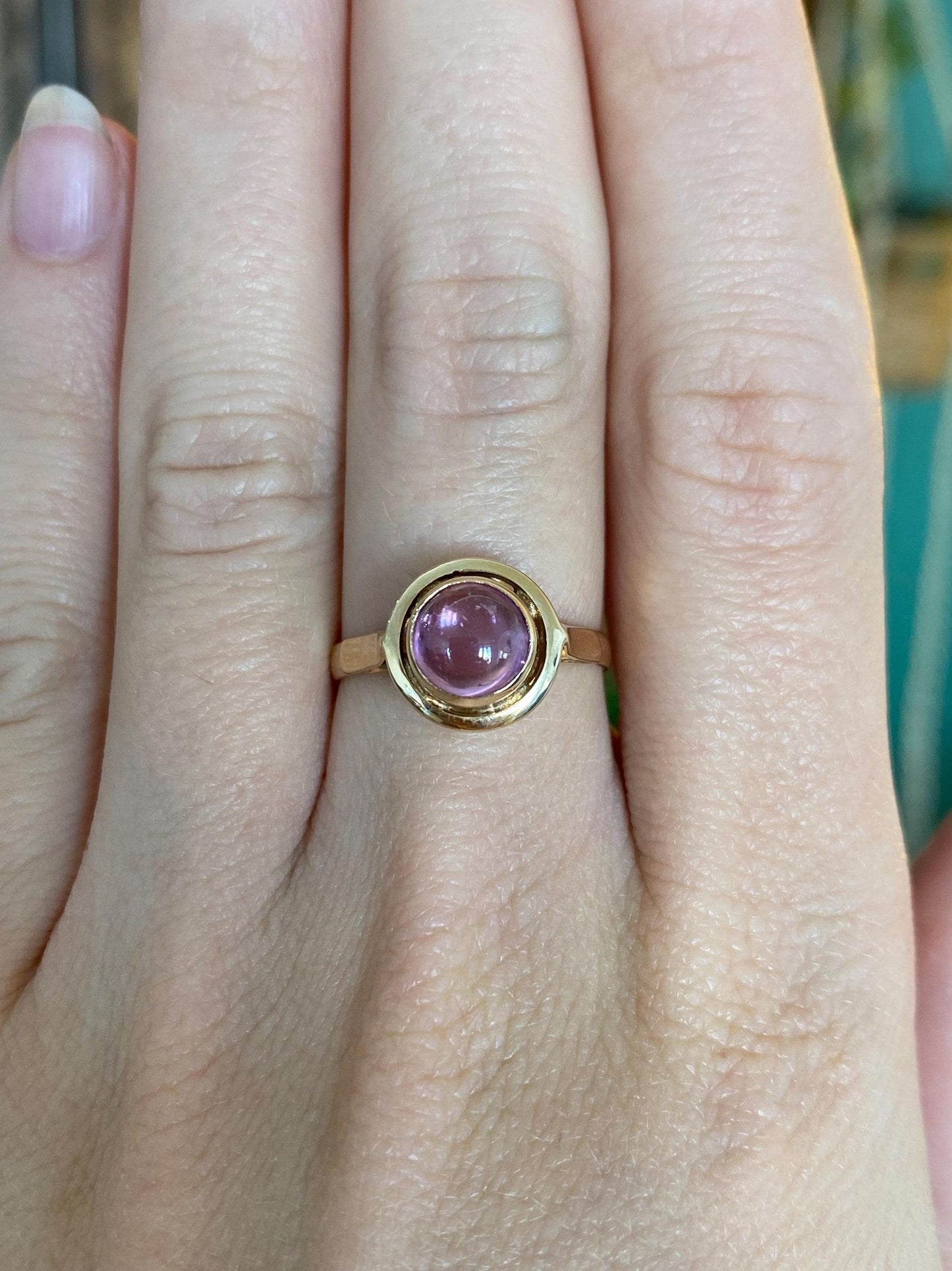 Vintage Solid 14k Yellow Gold Pink Sapphire Ring - Size 6.5