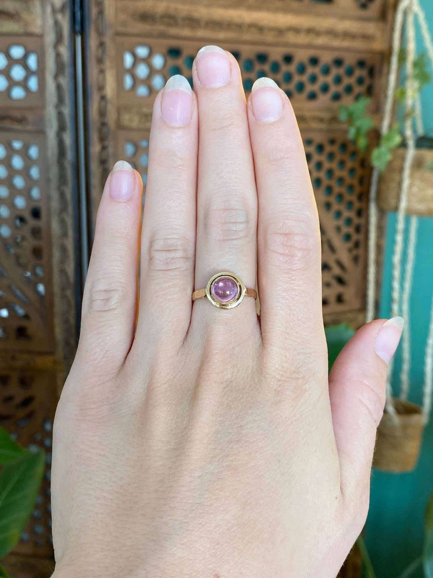 Vintage Solid 14k Yellow Gold Pink Sapphire Ring - Size 6.5