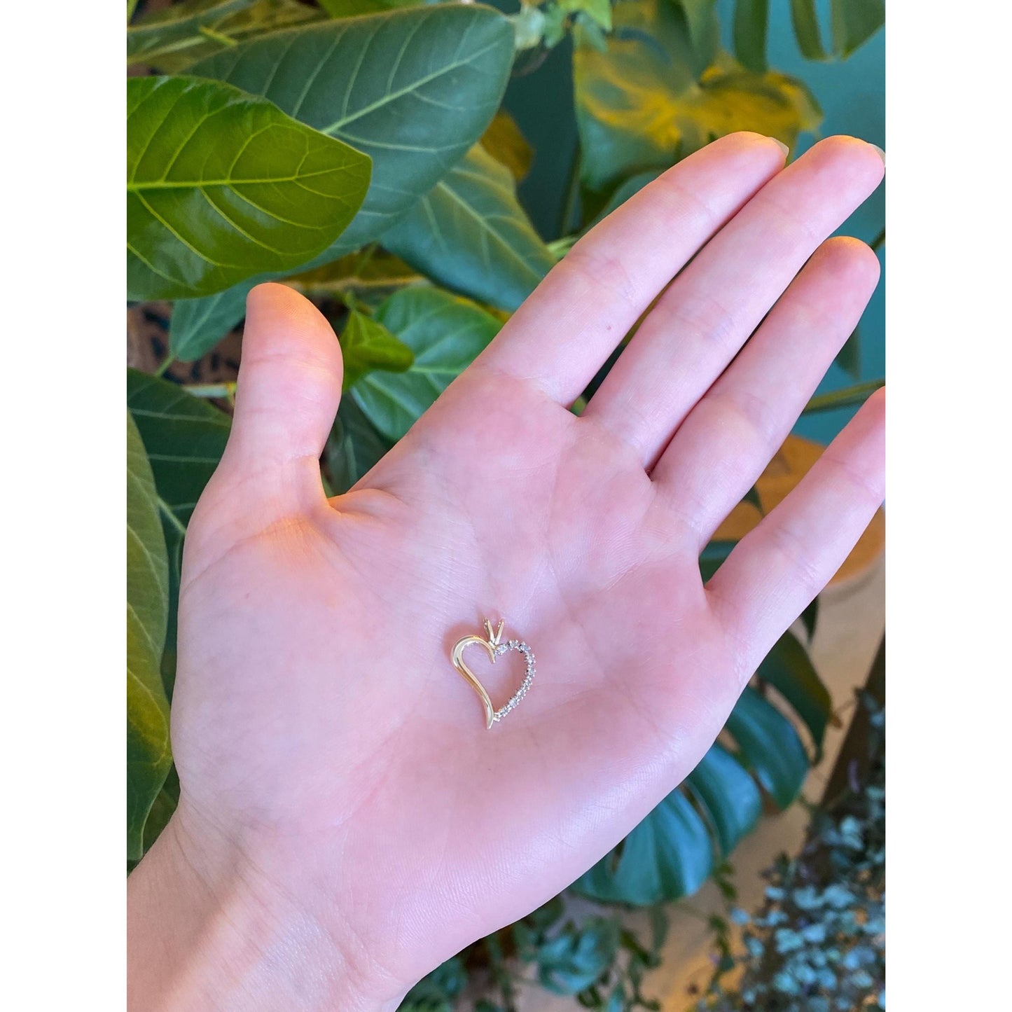 Solid 14k Yellow Gold Diamond Heart Charm