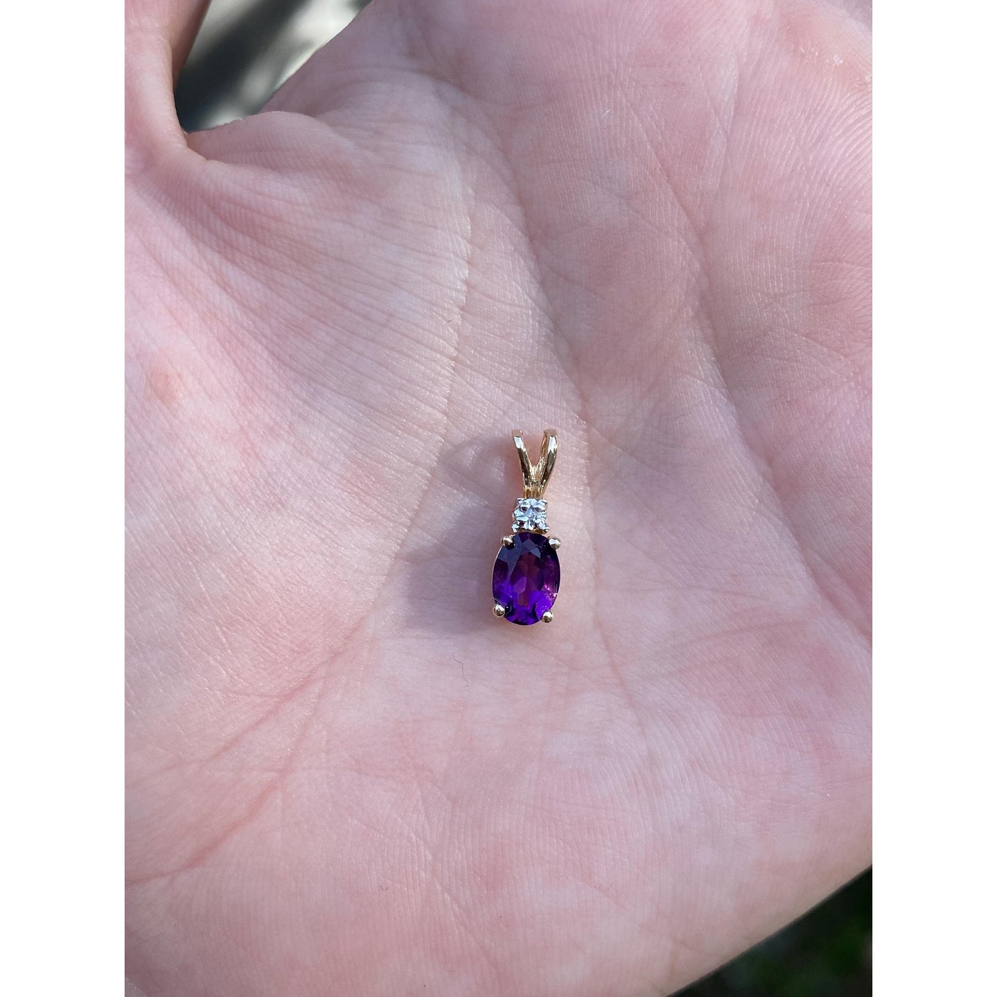 Vintage Solid 14k Yellow Gold Amethyst Diamond Charm