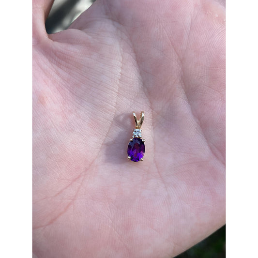 Vintage Solid 14k Yellow Gold Amethyst Diamond Charm