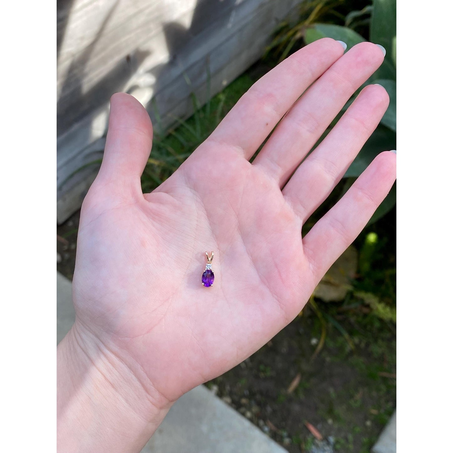 Vintage Solid 14k Yellow Gold Amethyst Diamond Charm