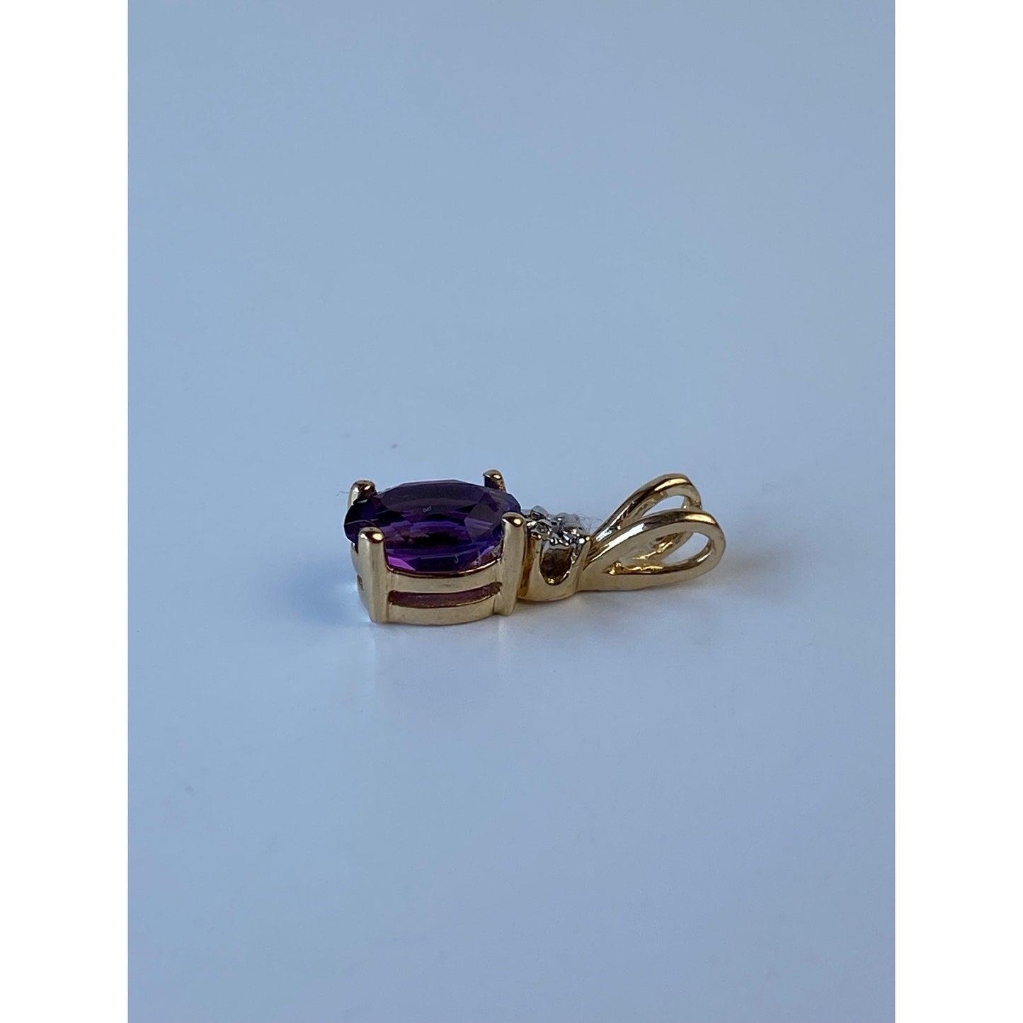 Vintage Solid 14k Yellow Gold Amethyst Diamond Charm
