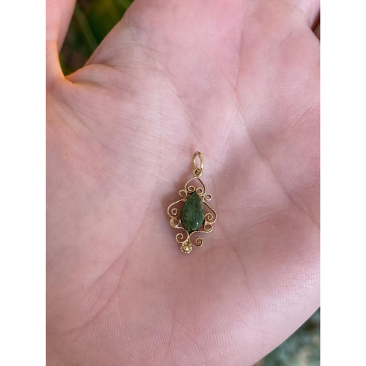 Vintage Solid 14k Yellow Gold Nephrite Stick Pin Conversion Charm
