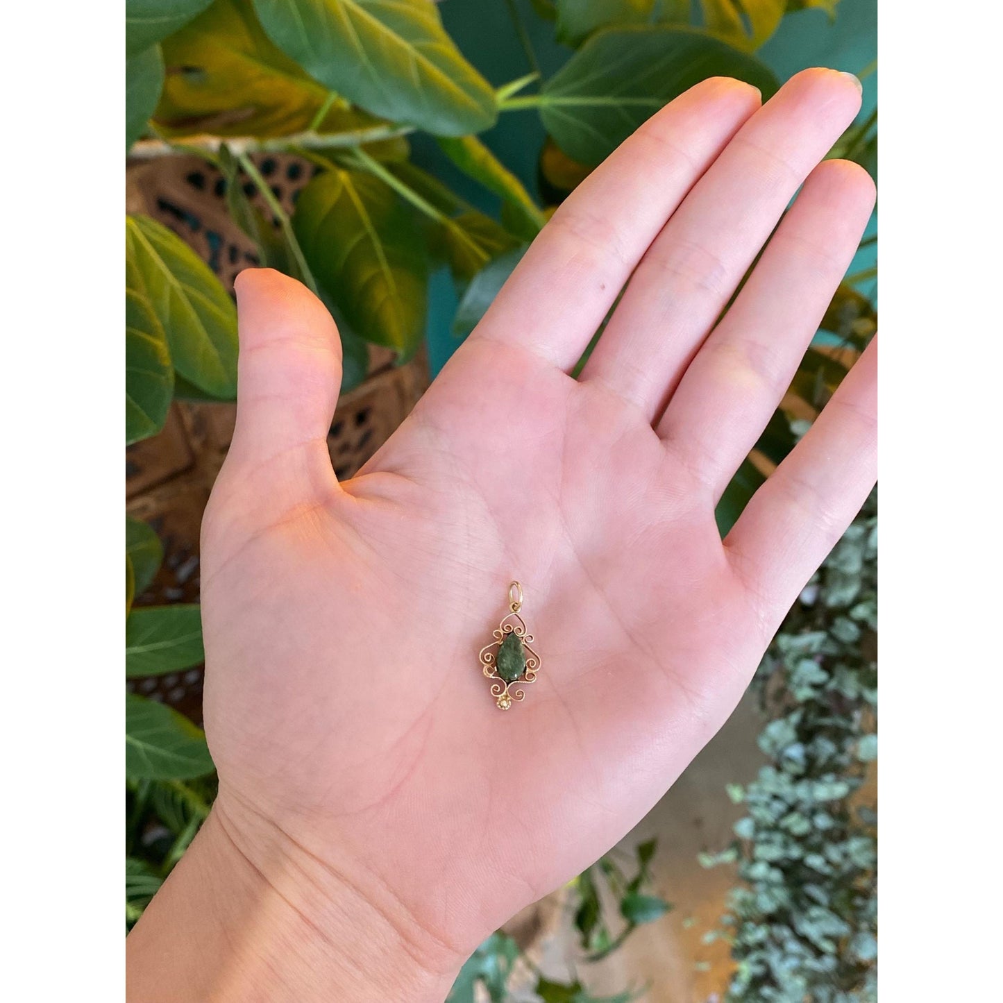 Vintage Solid 14k Yellow Gold Nephrite Stick Pin Conversion Charm