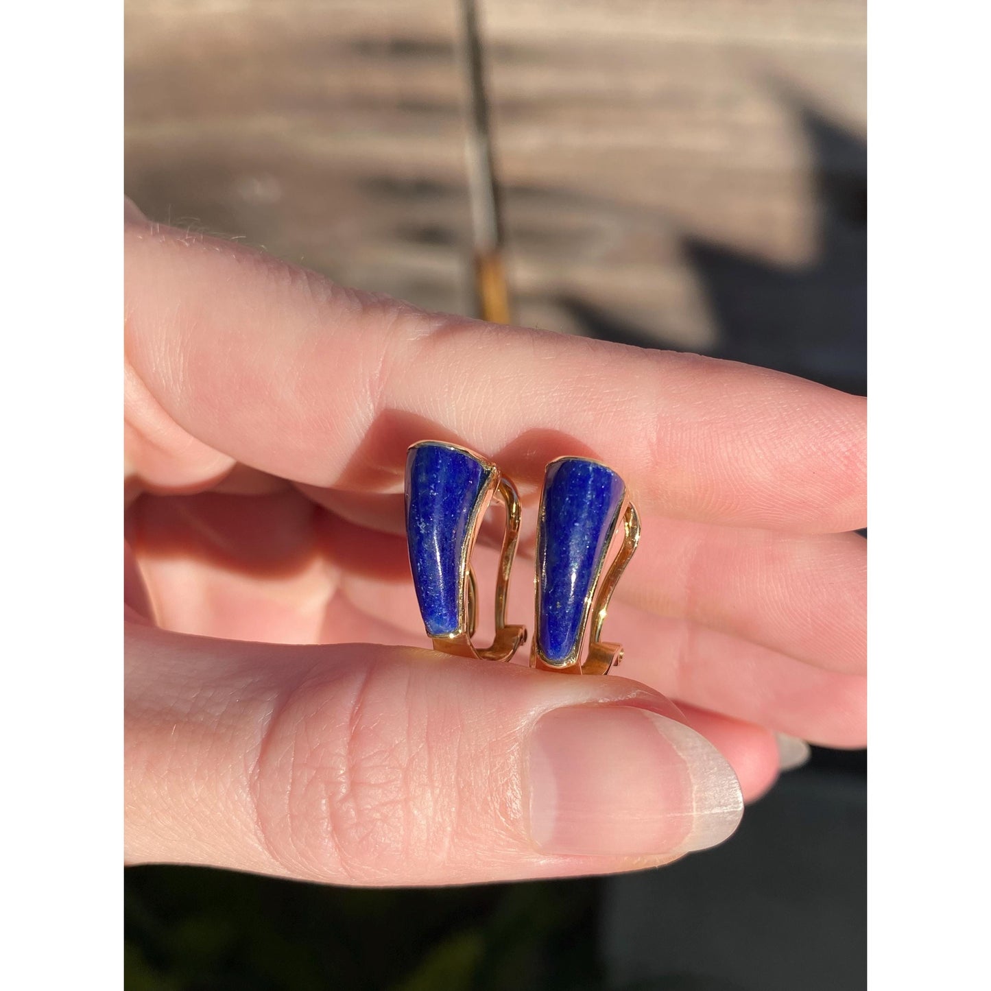 Vintage Solid 14k Yellow Gold Blue Lapis Lazuli Drop Earrings