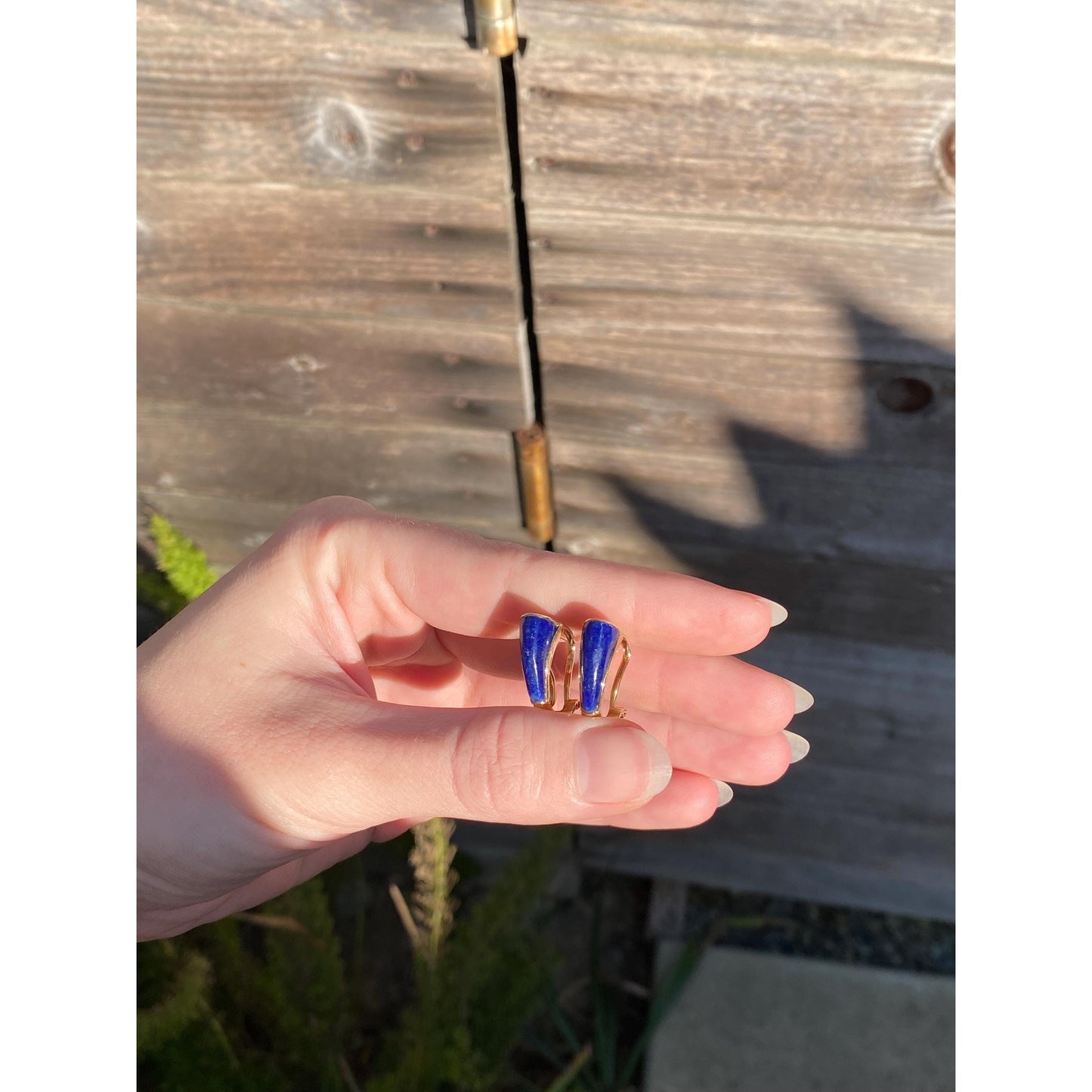 Vintage Solid 14k Yellow Gold Blue Lapis Lazuli Drop Earrings