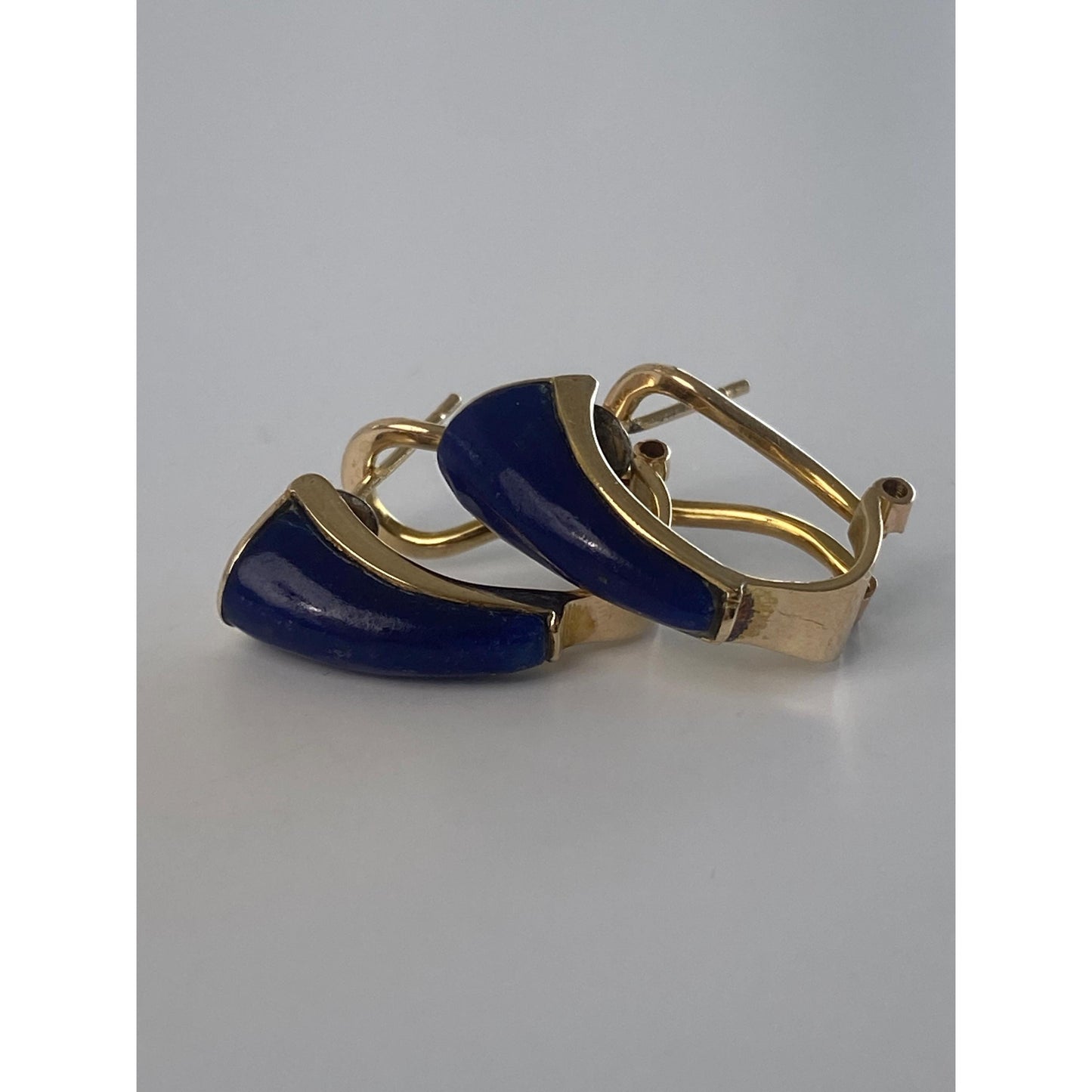 Vintage Solid 14k Yellow Gold Blue Lapis Lazuli Drop Earrings