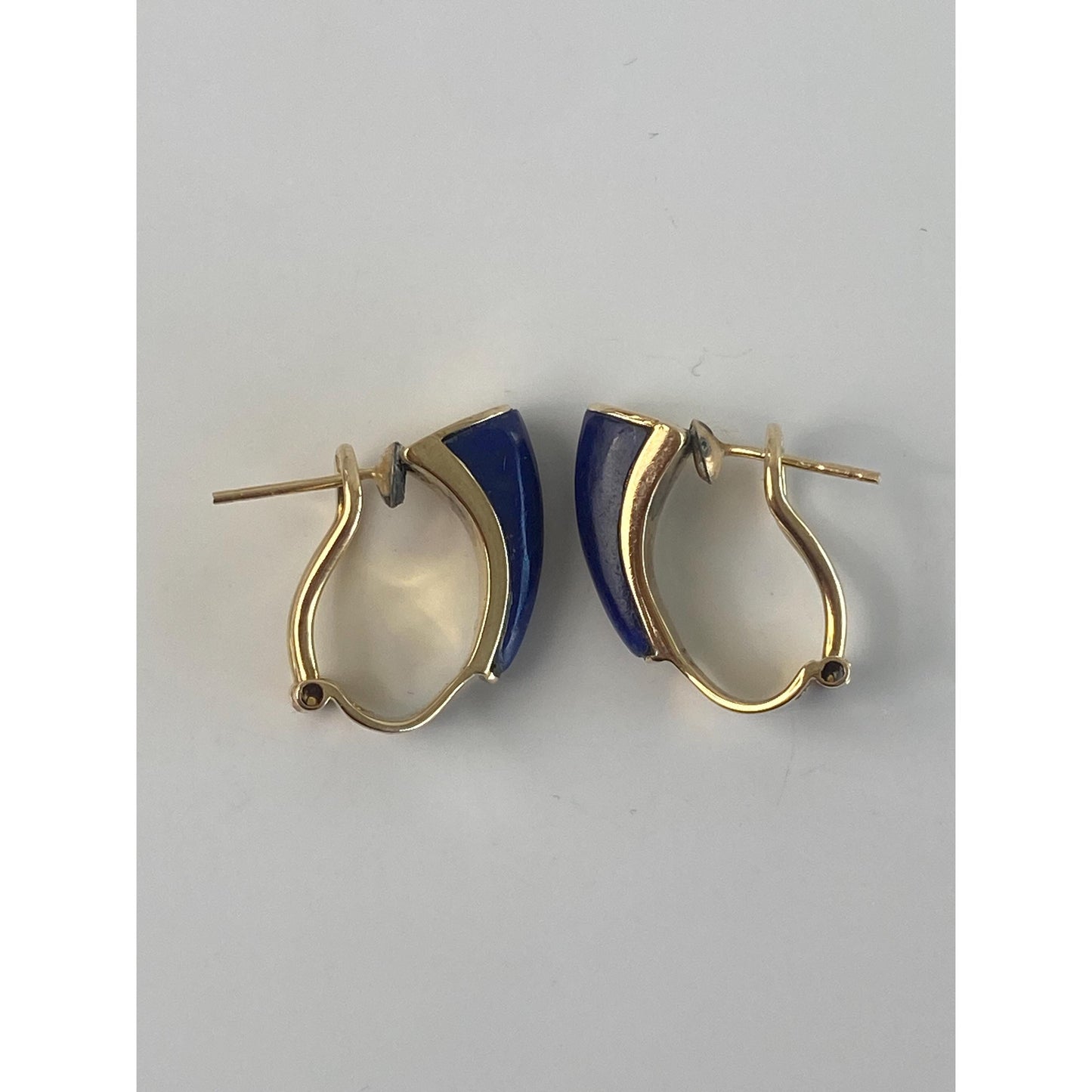Vintage Solid 14k Yellow Gold Blue Lapis Lazuli Drop Earrings