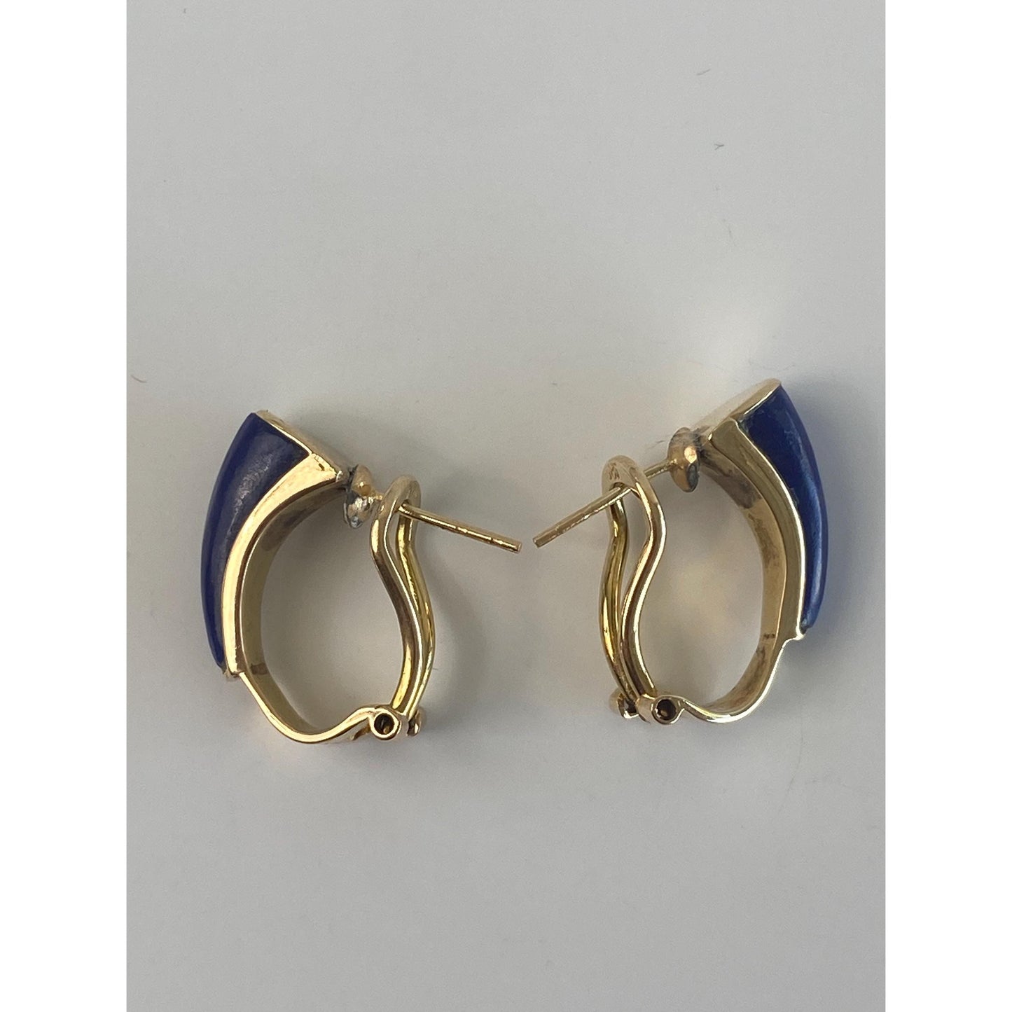 Vintage Solid 14k Yellow Gold Blue Lapis Lazuli Drop Earrings
