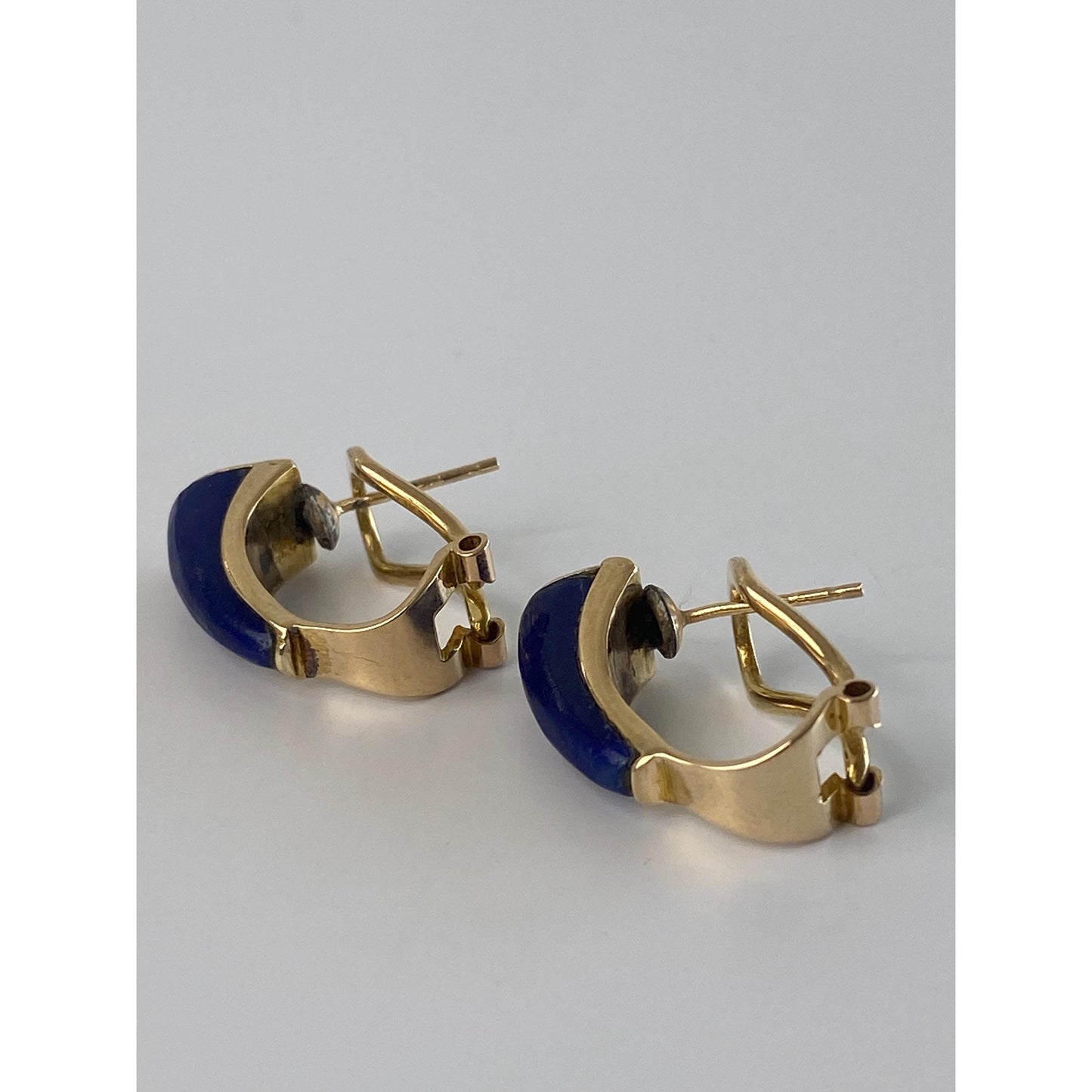 Vintage Solid 14k Yellow Gold Blue Lapis Lazuli Drop Earrings