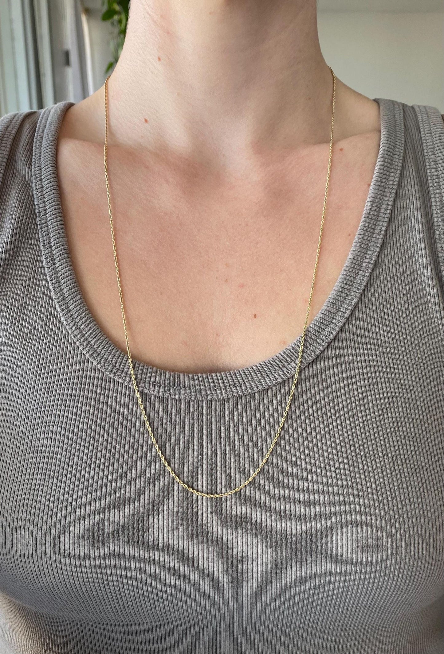 Vintage Solid 14k Yellow Gold Long Dainty Chain Necklace - 27 inches
