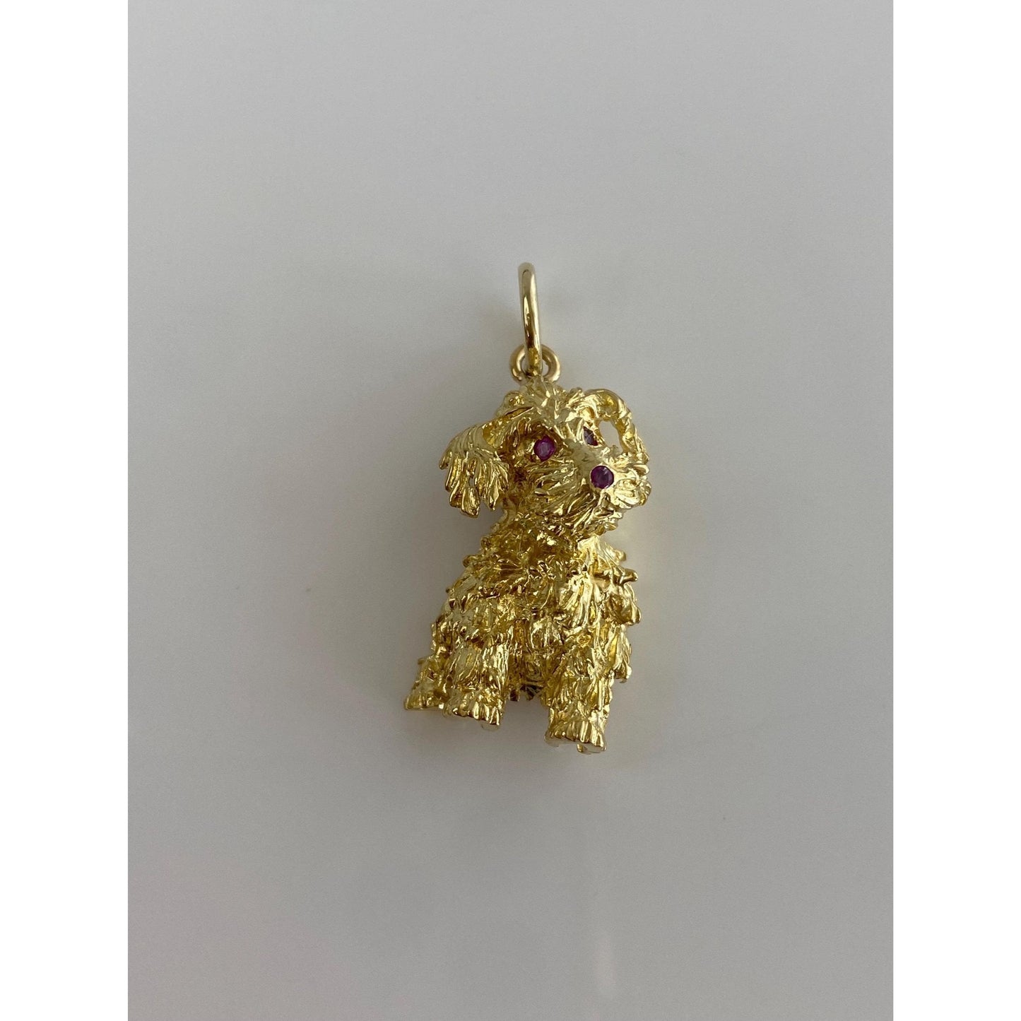 Vintage Solid 18k Yellow Gold Pink Sapphire Dog Charm