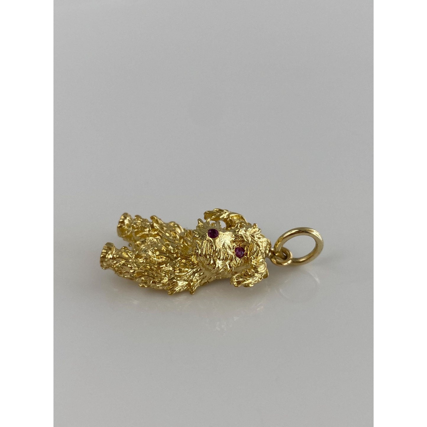 Vintage Solid 18k Yellow Gold Pink Sapphire Dog Charm