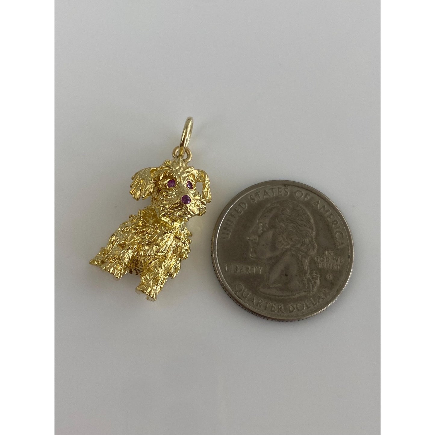 Vintage Solid 18k Yellow Gold Pink Sapphire Dog Charm