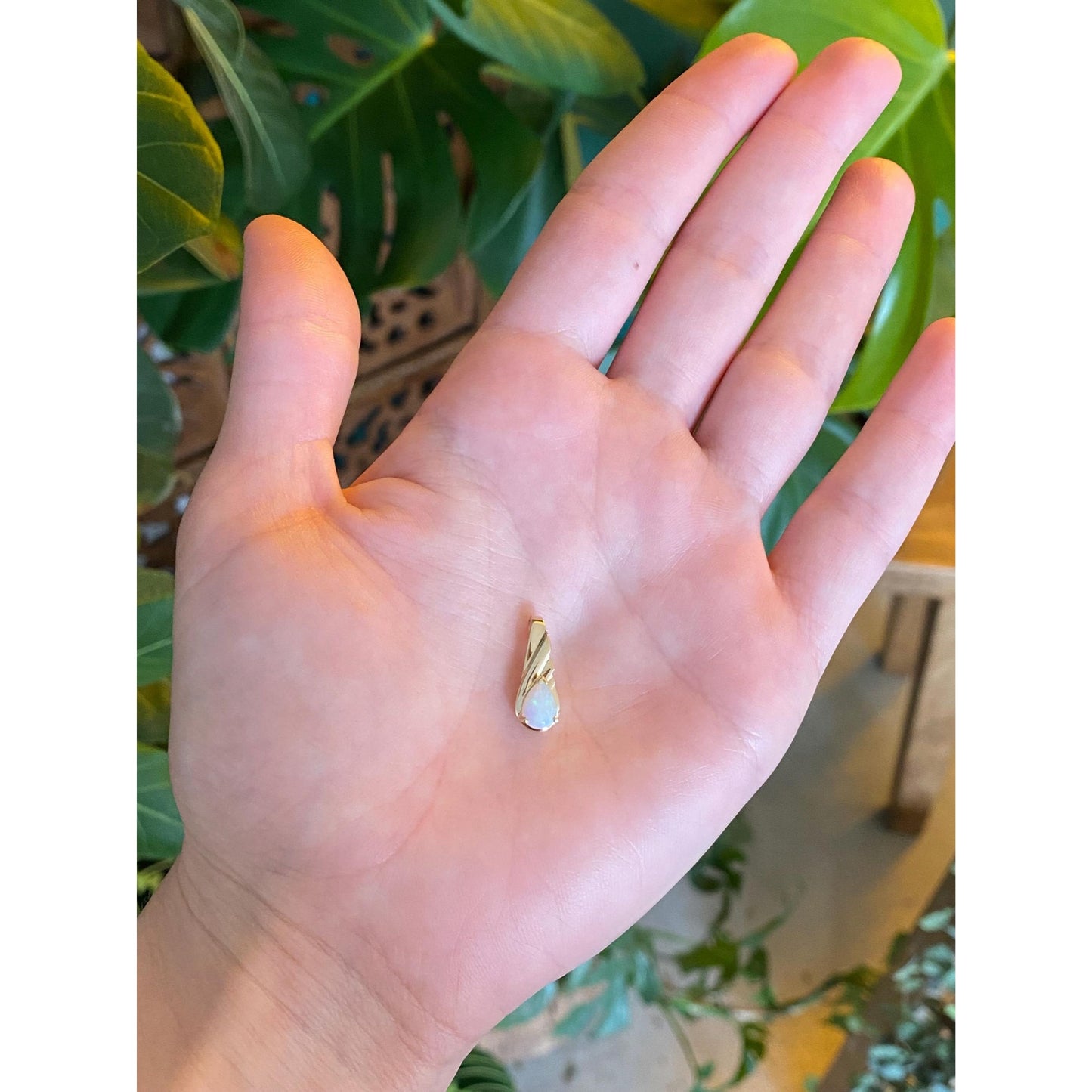 Solid 14k Yellow Gold Opal Charm