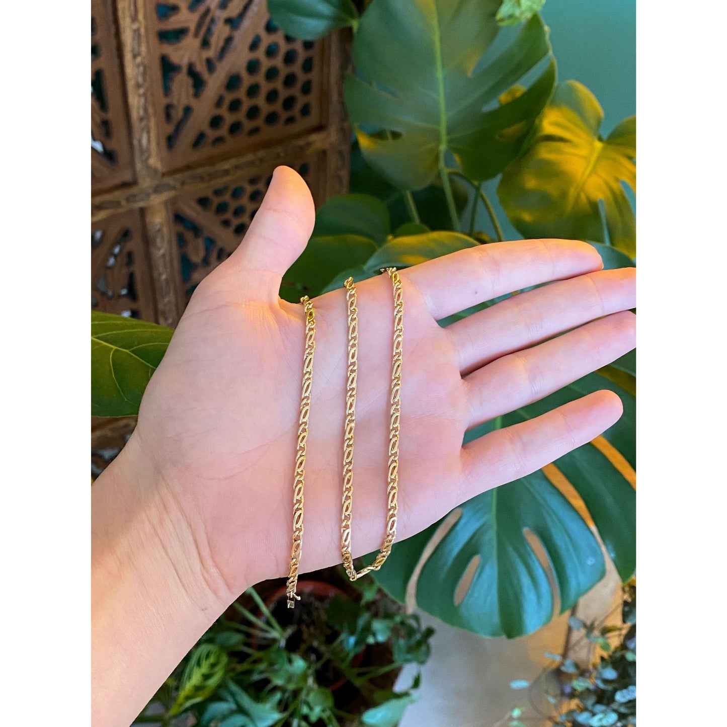 Vintage Solid 14k Yellow Gold Fancy Link Chain Necklace - 17.75 inches