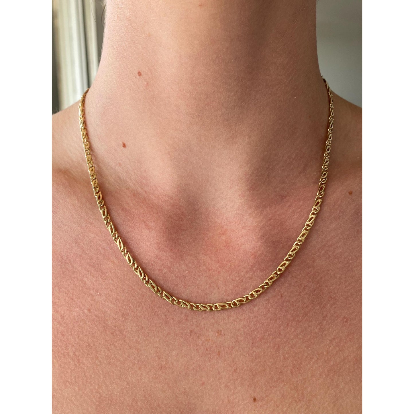 Vintage Solid 14k Yellow Gold Fancy Link Chain Necklace - 17.75 inches