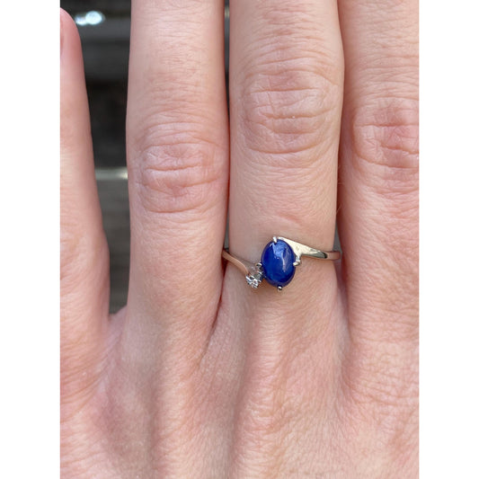 Vintage Solid 10k White Gold Diamond Blue Star Sapphire Ring - Size 6.25