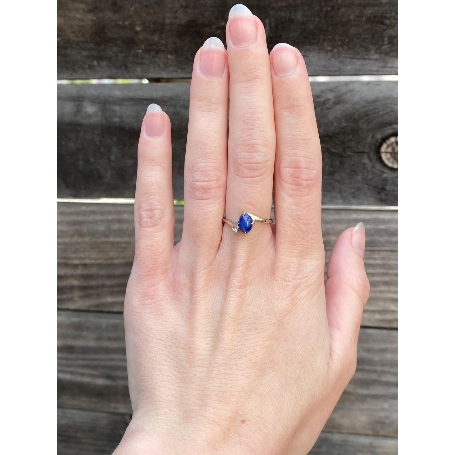 Vintage Solid 10k White Gold Diamond Blue Star Sapphire Ring - Size 6.25