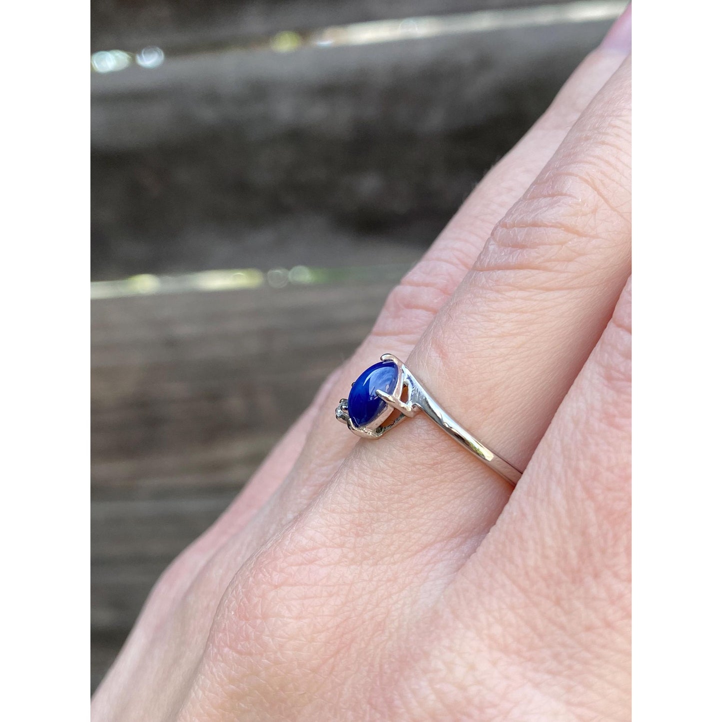 Vintage Solid 10k White Gold Diamond Blue Star Sapphire Ring - Size 6.25
