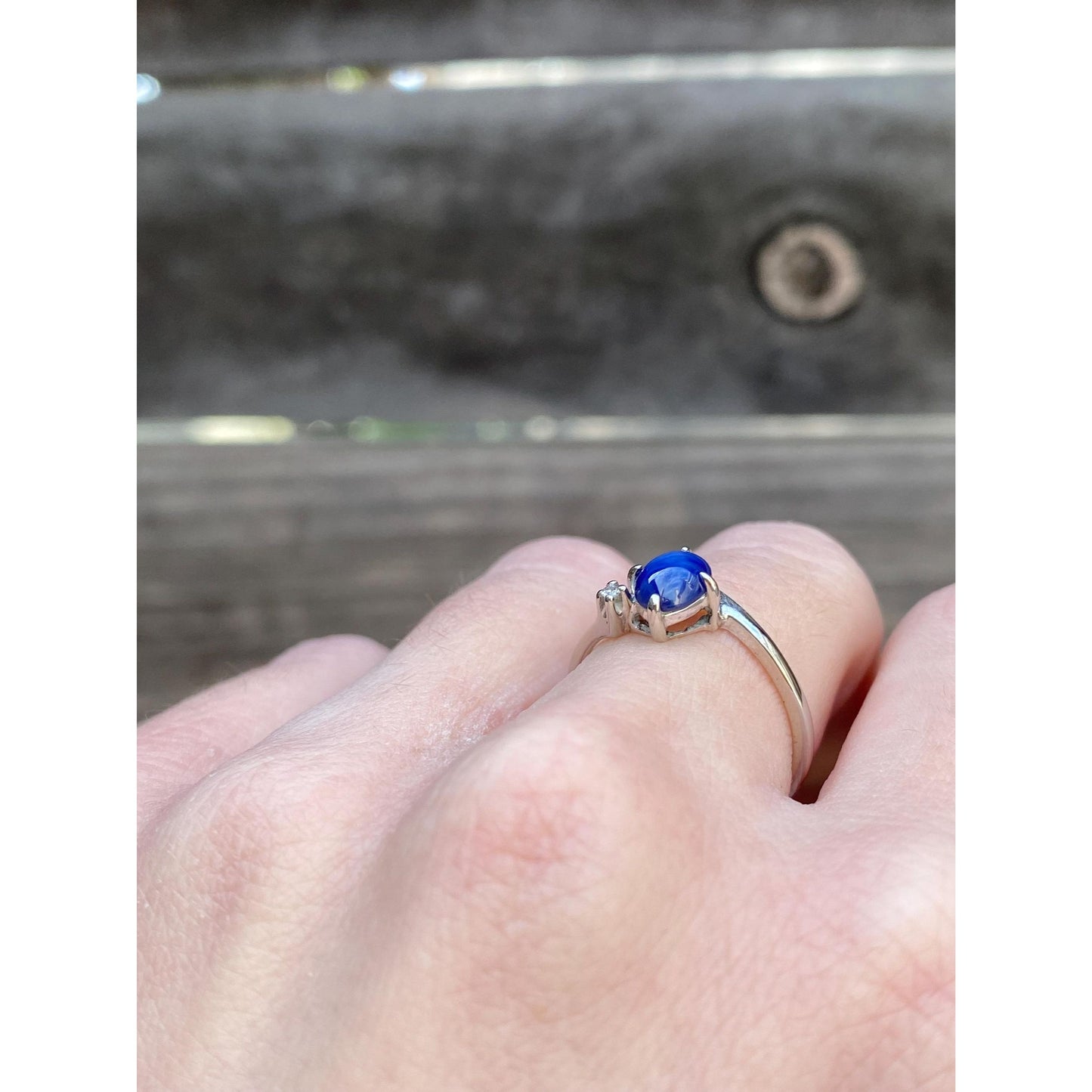 Vintage Solid 10k White Gold Diamond Blue Star Sapphire Ring - Size 6.25