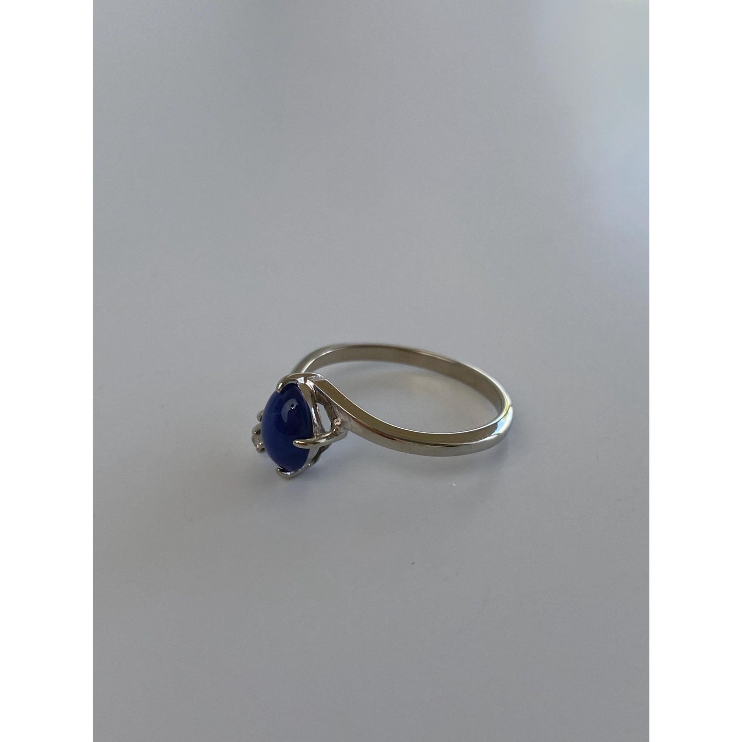 Vintage Solid 10k White Gold Diamond Blue Star Sapphire Ring - Size 6.25