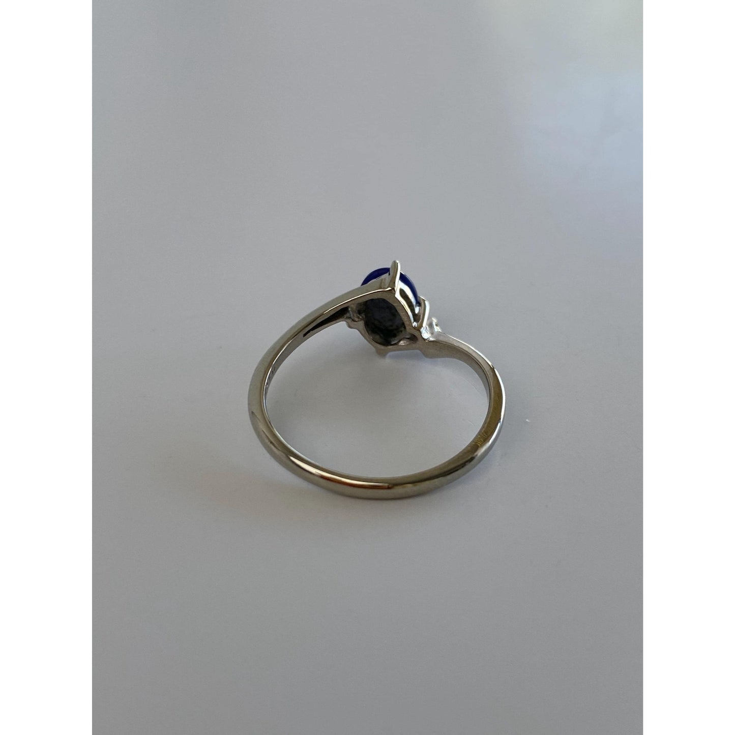 Vintage Solid 10k White Gold Diamond Blue Star Sapphire Ring - Size 6.25