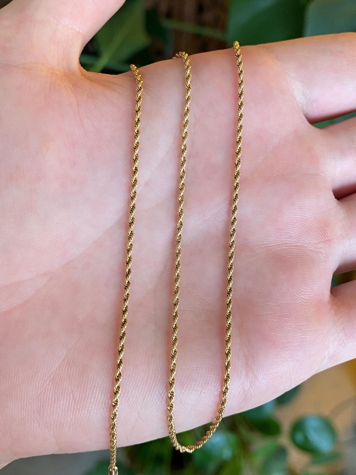 Vintage Solid 14k Yellow Gold Slim Rope Chain Necklace - 15 inches