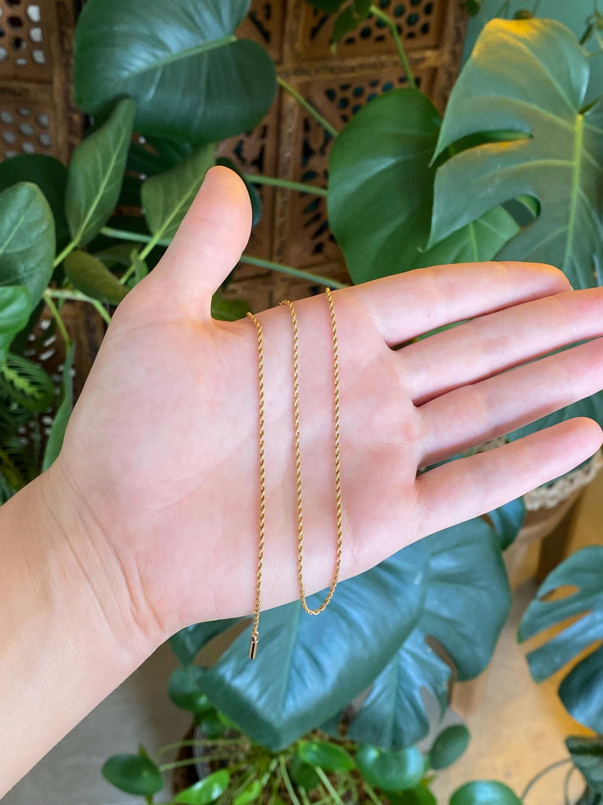 Vintage Solid 14k Yellow Gold Slim Rope Chain Necklace - 15 inches
