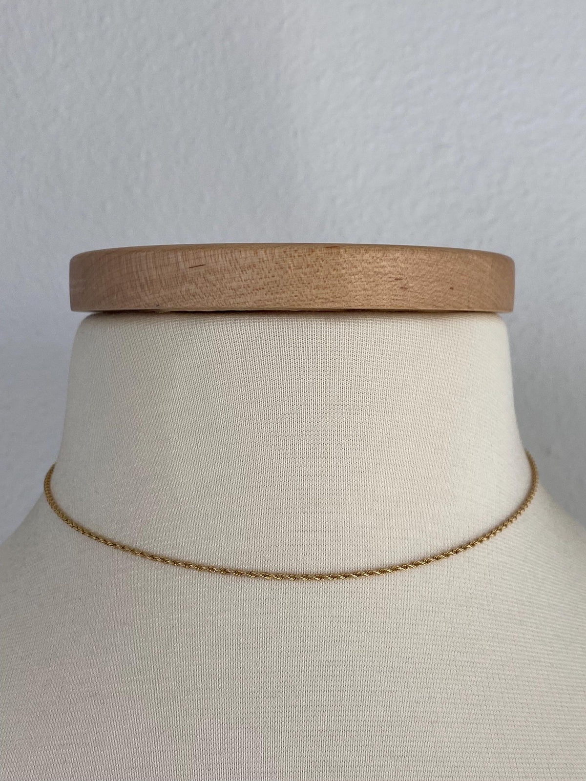 Vintage Solid 14k Yellow Gold Slim Rope Chain Necklace - 15 inches