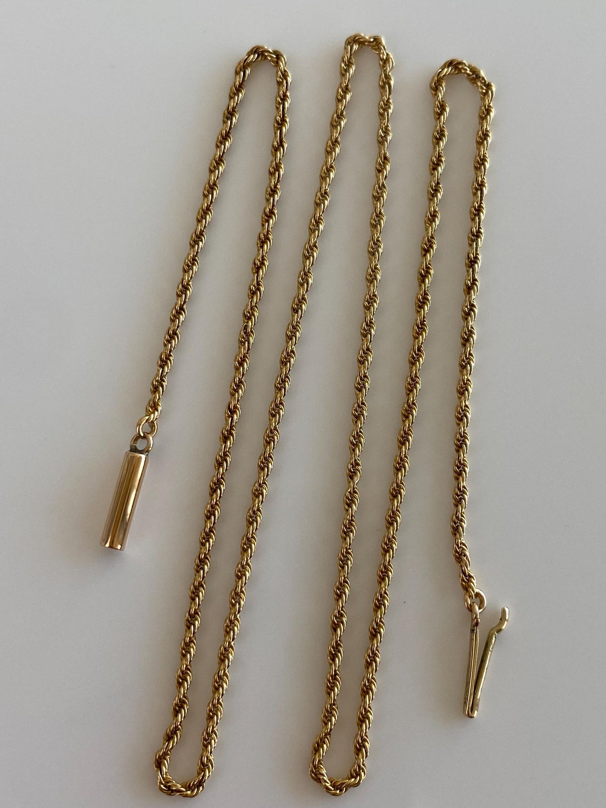 Vintage Solid 14k Yellow Gold Slim Rope Chain Necklace - 15 inches