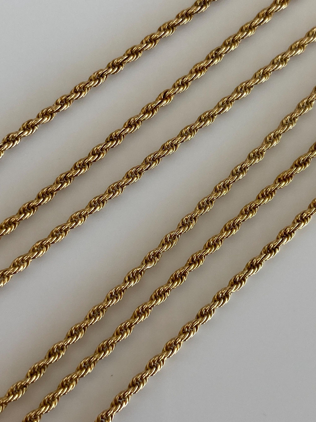 Vintage Solid 14k Yellow Gold Slim Rope Chain Necklace - 15 inches