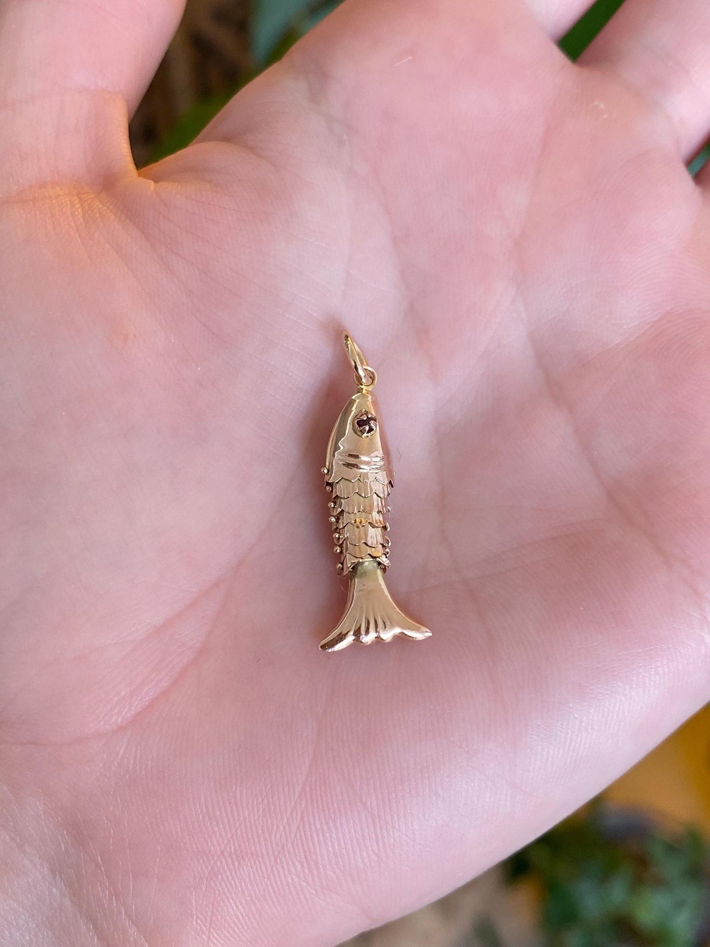 Vintage Solid 14k Rosey Gold Articulated Fish Charm
