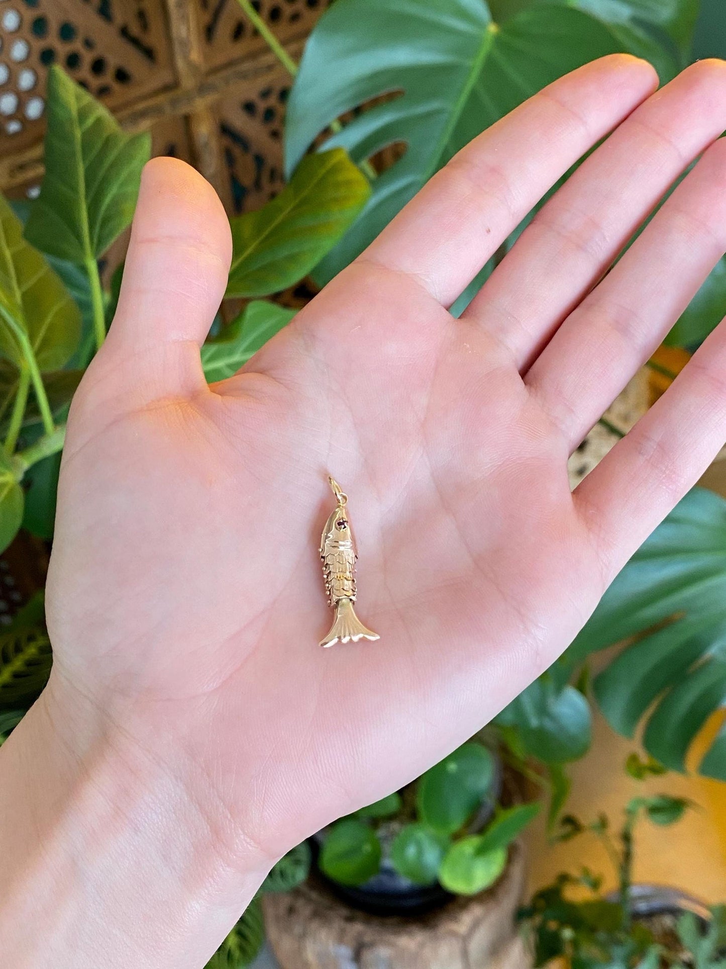 Vintage Solid 14k Rosey Gold Articulated Fish Charm