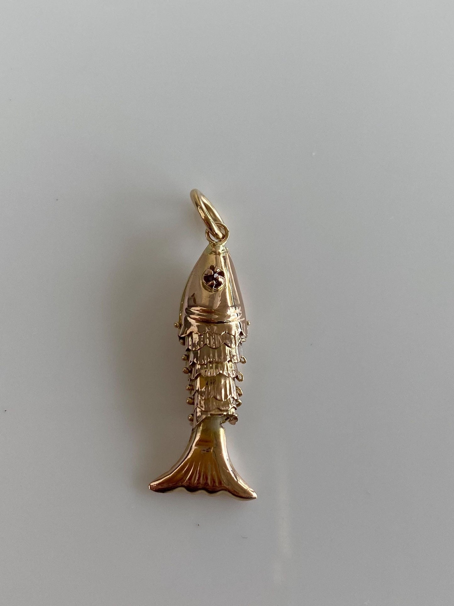 Vintage Solid 14k Rosey Gold Articulated Fish Charm