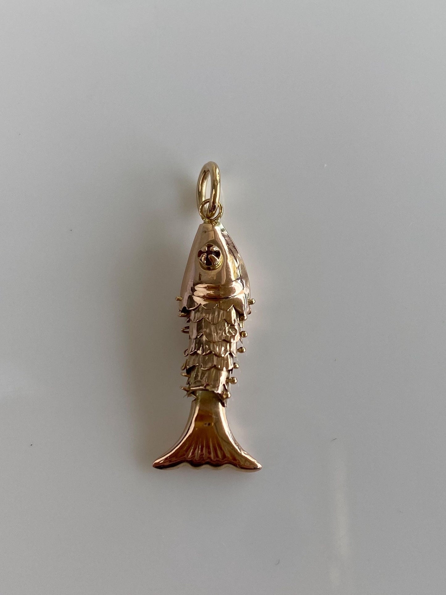 Vintage Solid 14k Rosey Gold Articulated Fish Charm