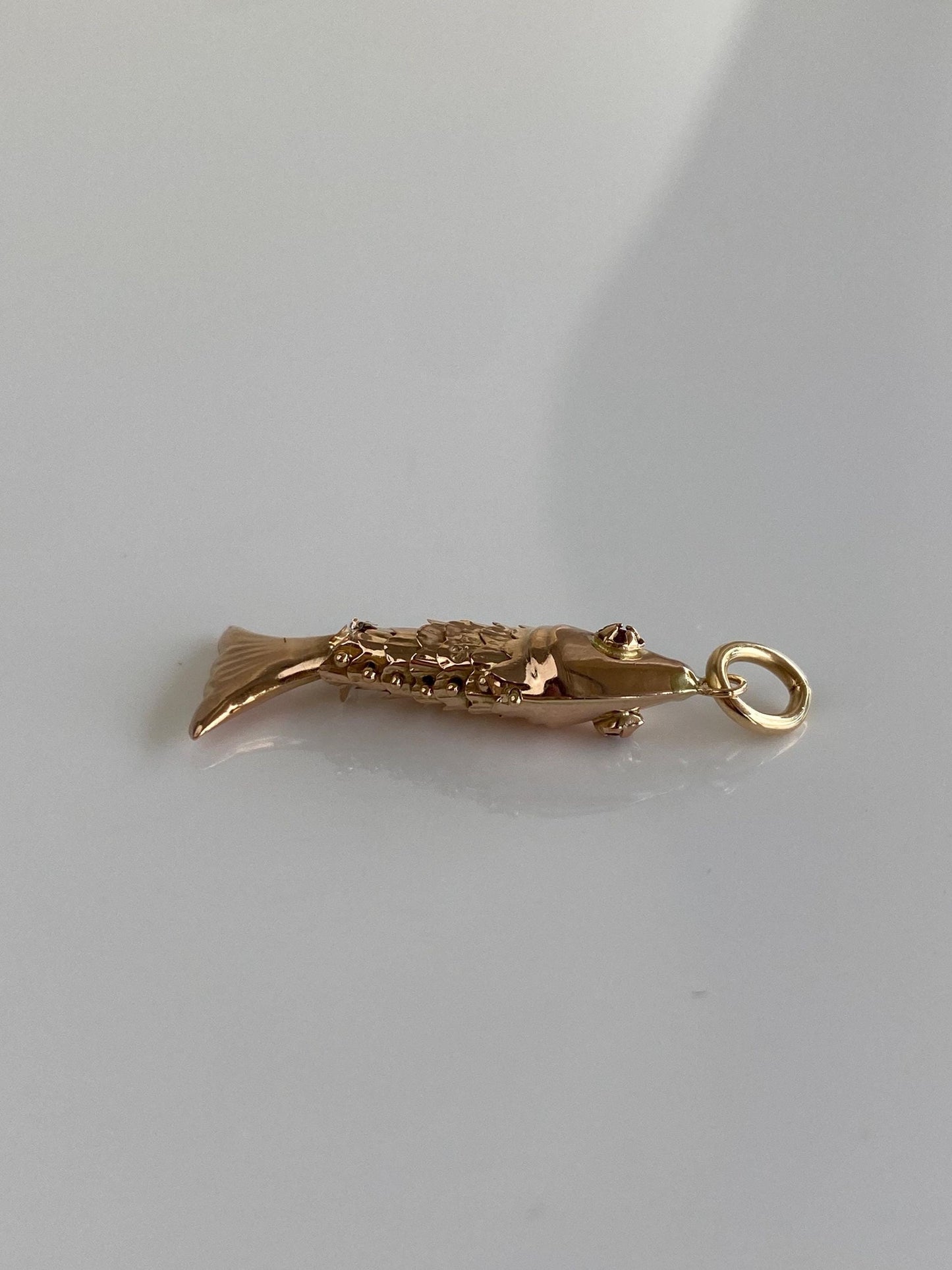 Vintage Solid 14k Rosey Gold Articulated Fish Charm